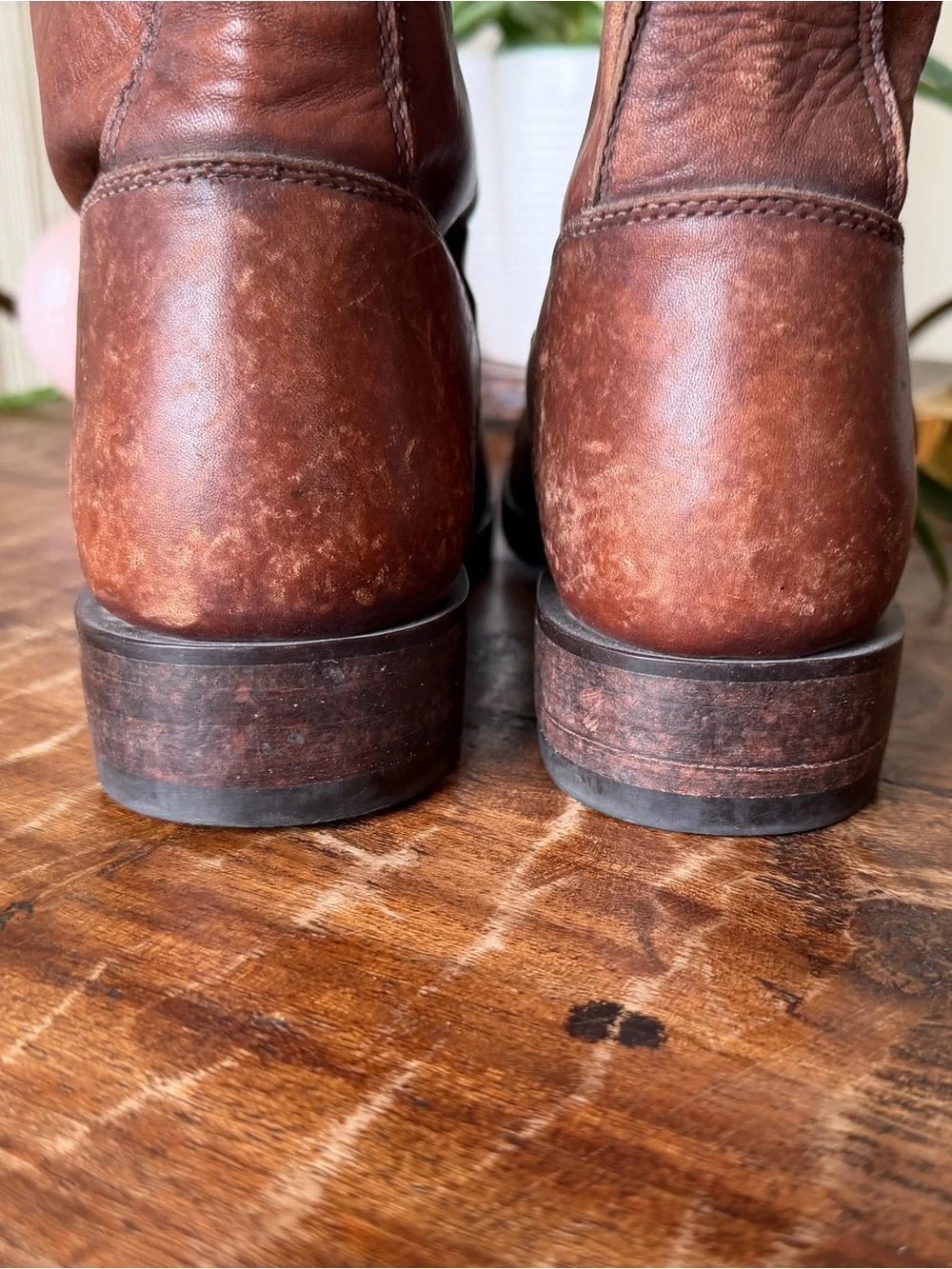 Frye Stonewashed Cognac Ombré Distressed Leather Moto Engineer Boots 8.5 - Picture 14 of 16